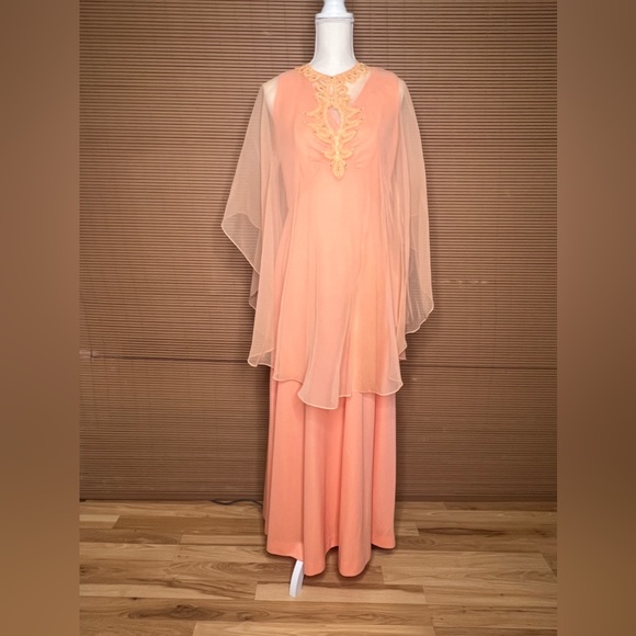 Vintage Dresses & Skirts - Miss Rubette Vintage Cape dress Formal peach orange
